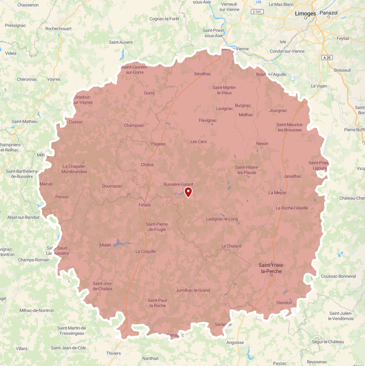 Carte distance Bussière-Galant